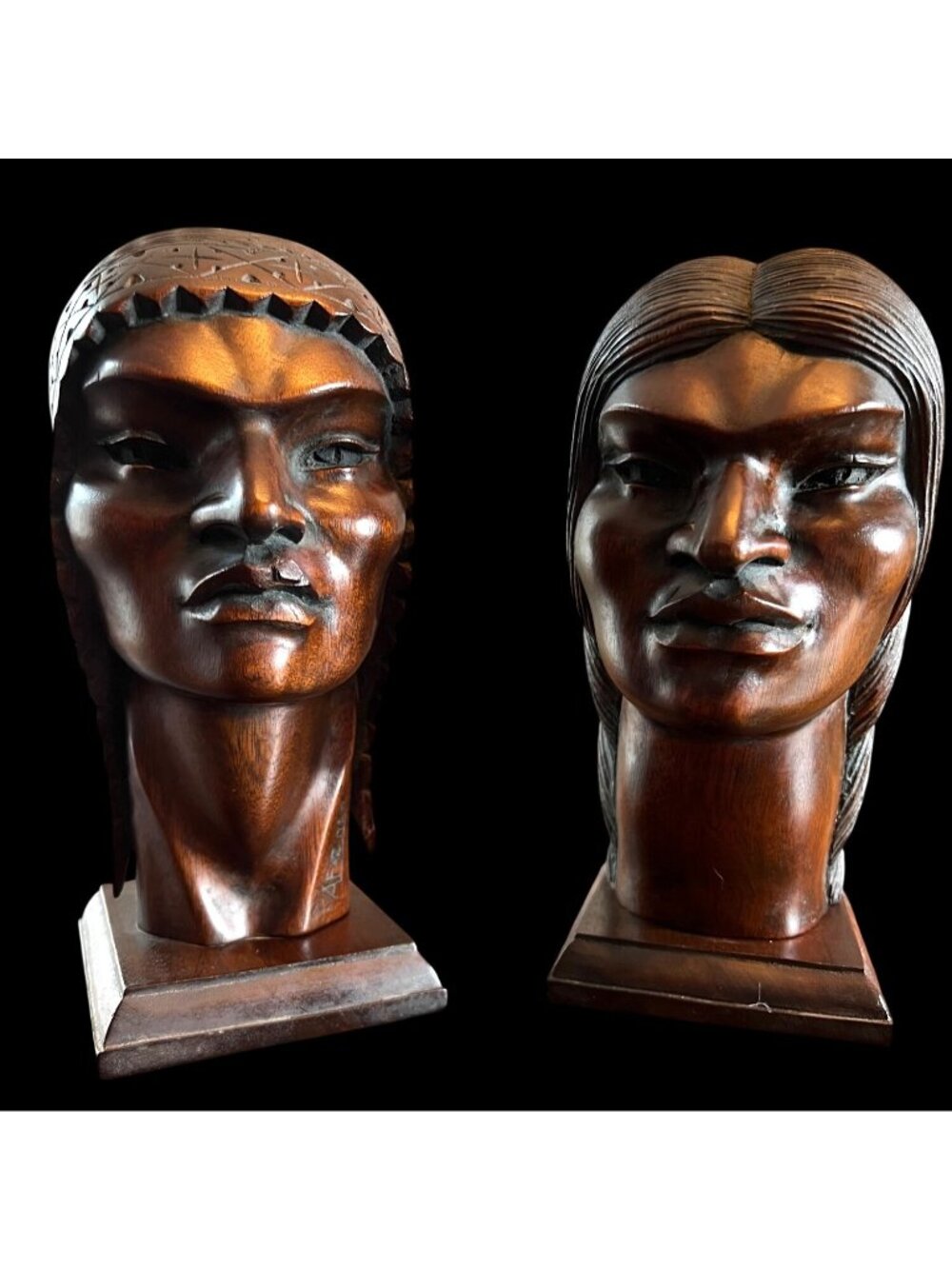 Vintage Pair of Incan 1950's Mexican Modernist Wooden Sculptures